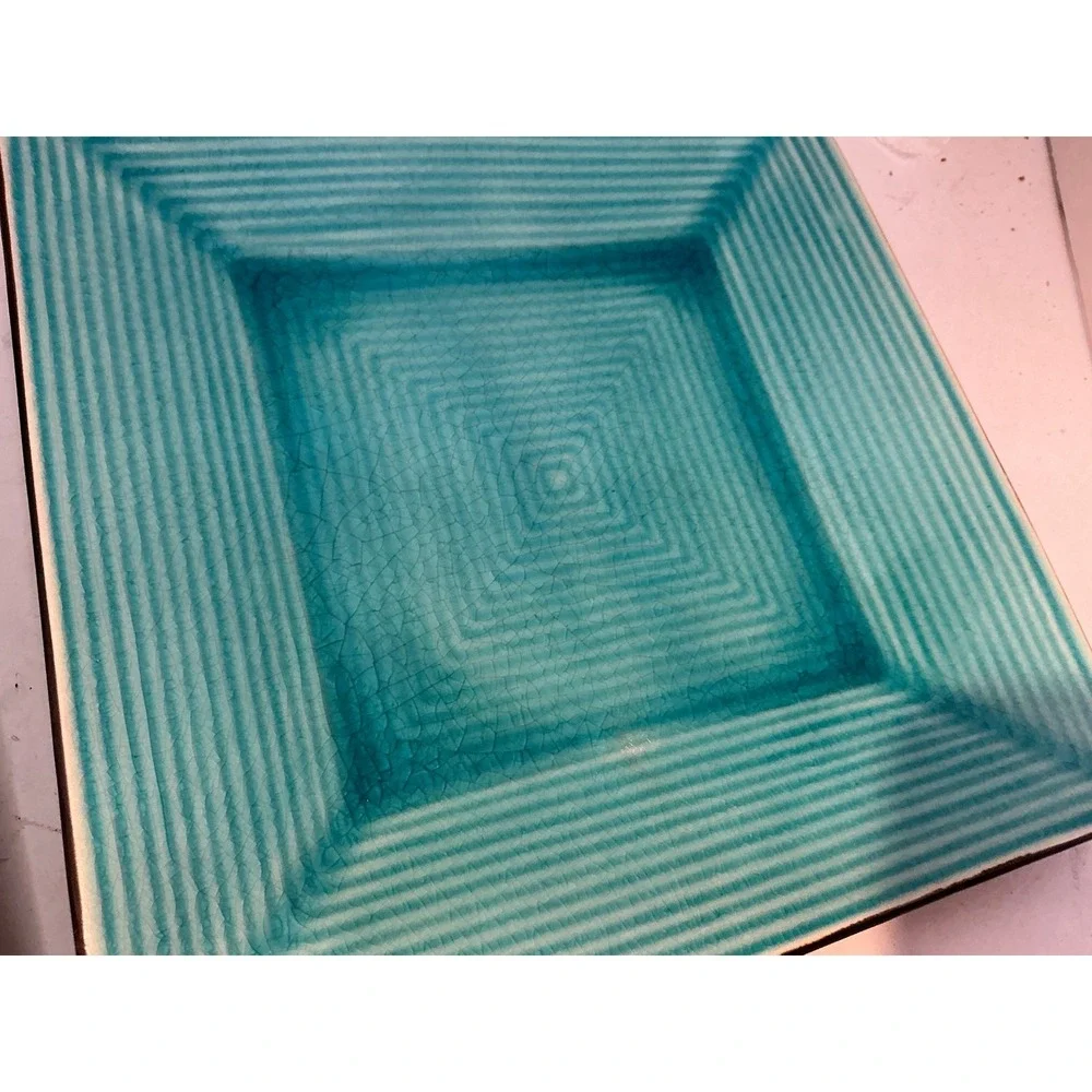 Target Home Zazen Square Stoneware Plates Teal Reactive Glaze Set of 2 Modern